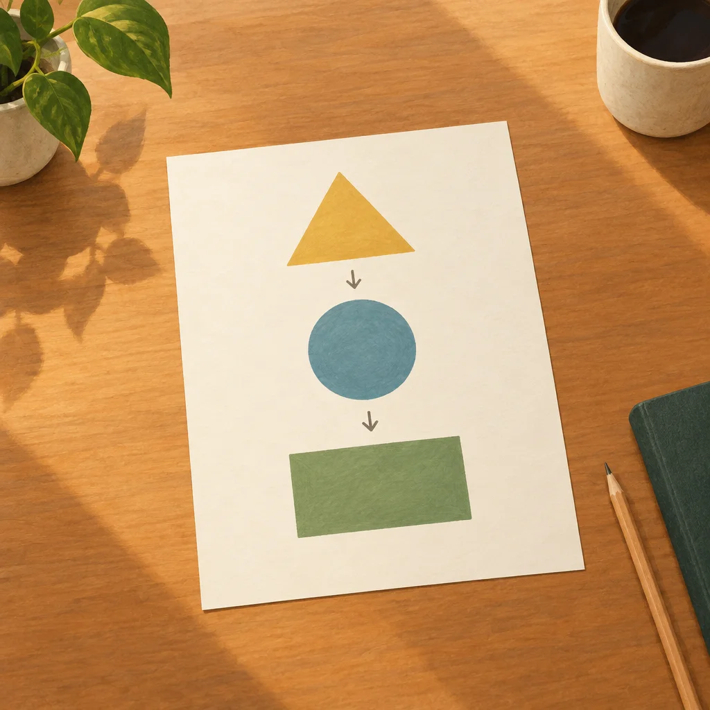 A single sheet of paper with three blank geometric sections arranged like a simple plan.