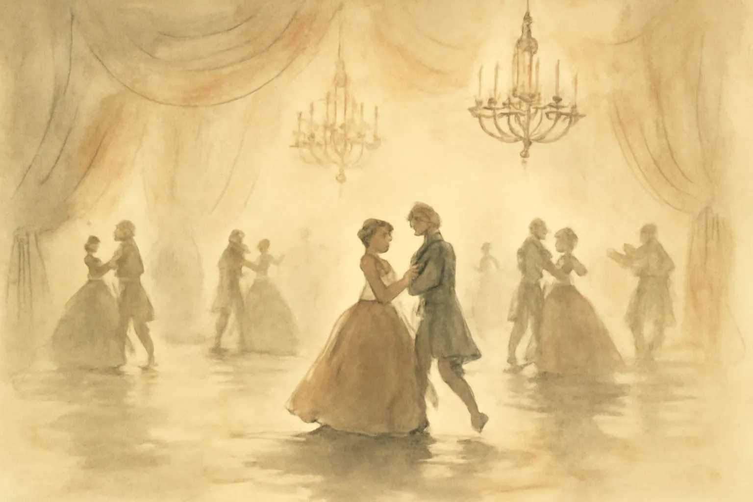 Ilustración de Amor y vida: una vieja historia con vestuario del siglo XVIII