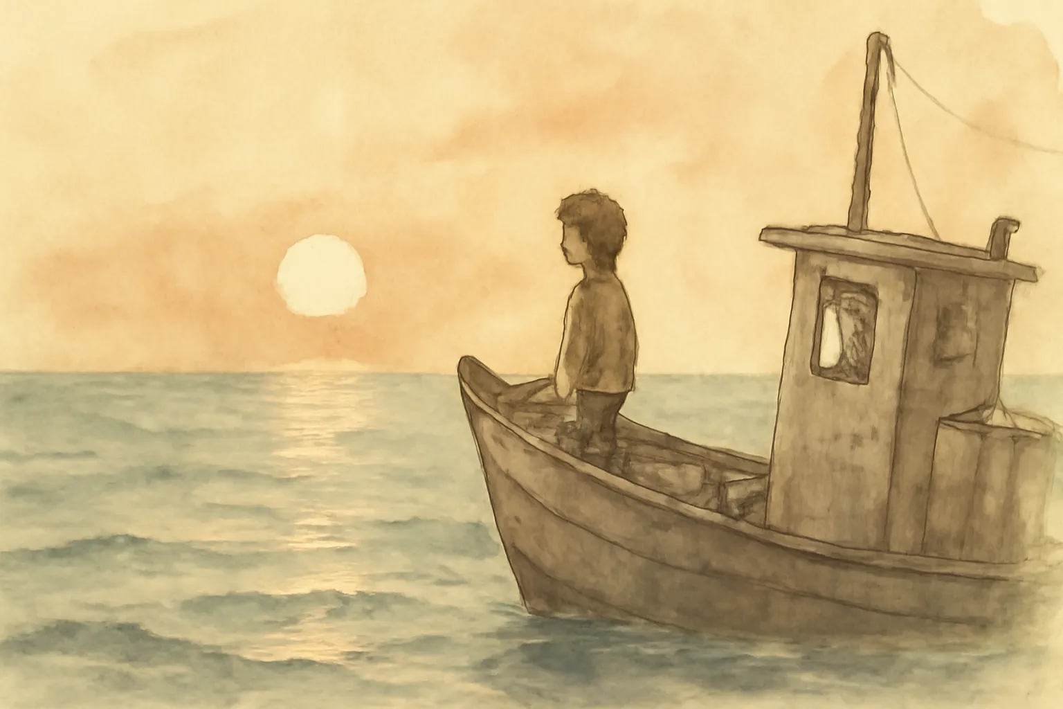 Ilustración de El chico de la pesca estadounidense