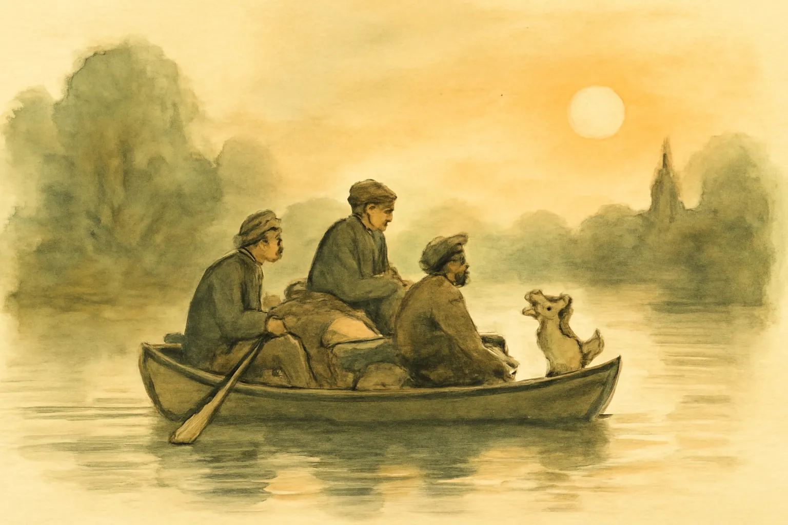 Ilustración de Tres hombres en una barca