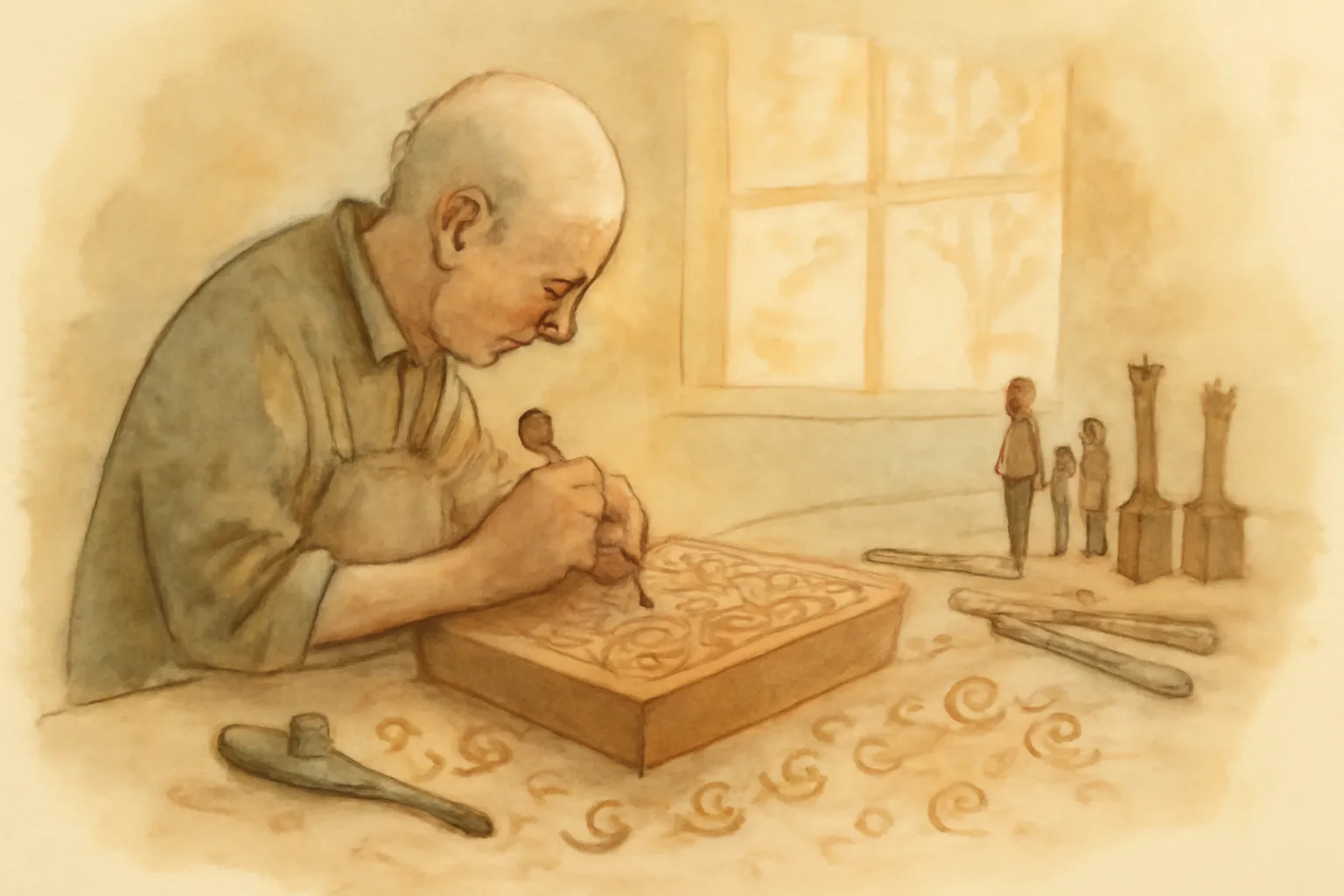 Ilustración de Tallado en madera: diseño y técnica